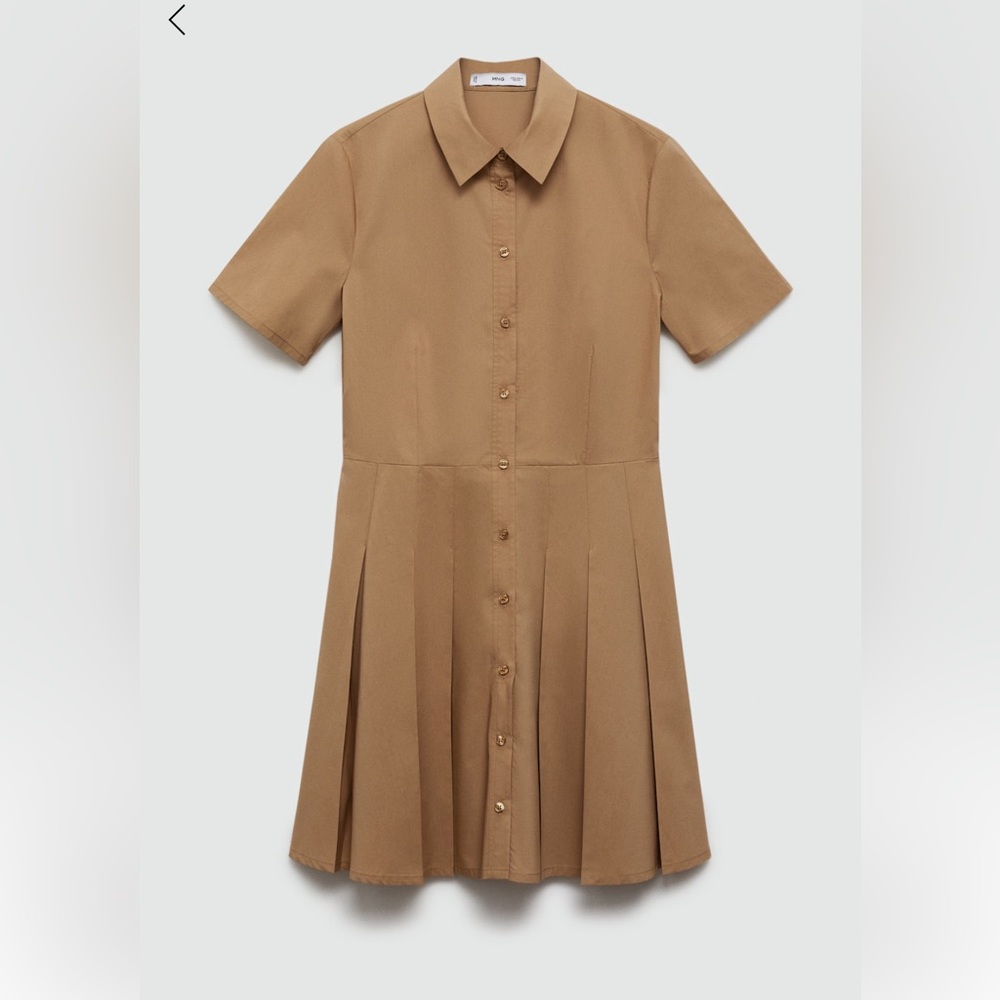 Mango Brown Pleated Shirt Dress